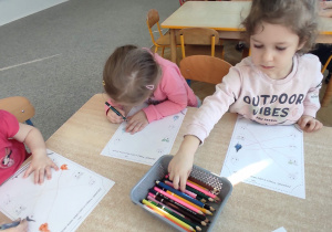 dziewczynki kolorują obrazki żywiołów