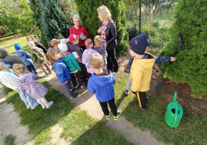 dzieci słuchają Pani, która opowiada o kwiatach